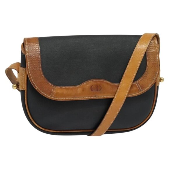 Christian Dior Shoulder Bag Leather Black Gold Auth BA2030 - Picture 1 of 15